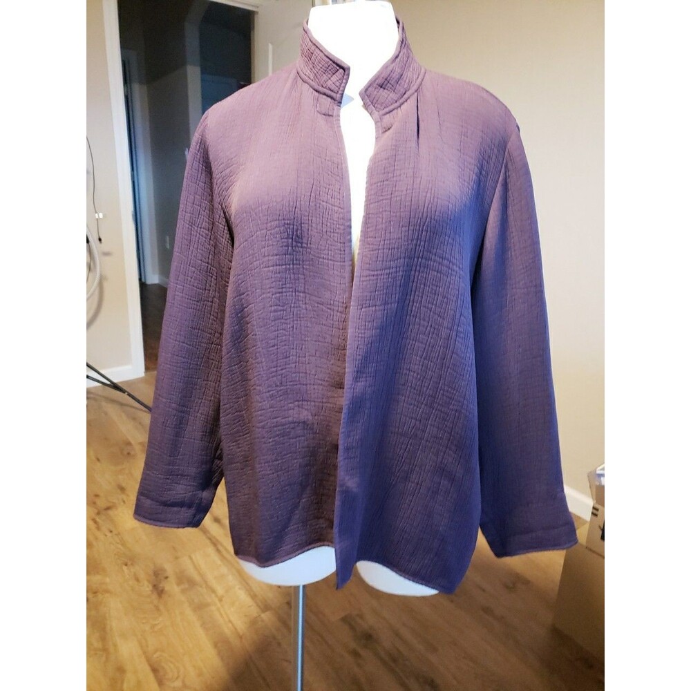 Eileen Fisher Jacket Purple Women’s Crinkle Silk Blend Plus Sz. 1X Chic Blazer